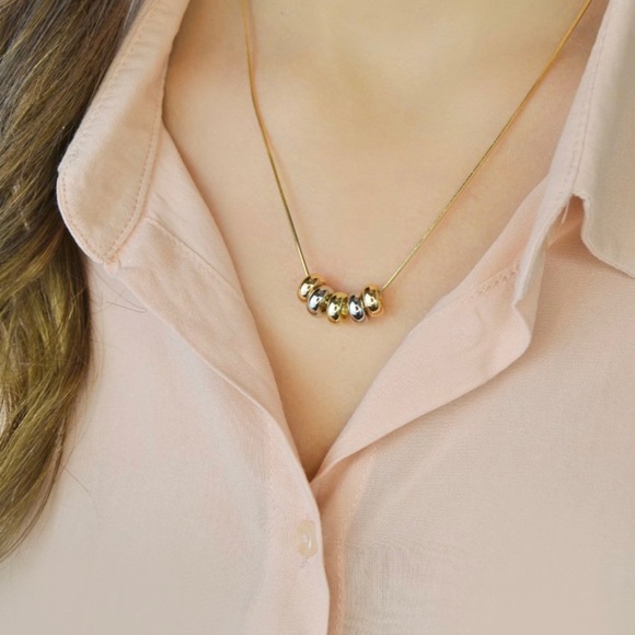 Five Beads 14k Gold Chain -Gold Silver Rose Gold Color Bead Luxury Necklace - Picture 5 of 10